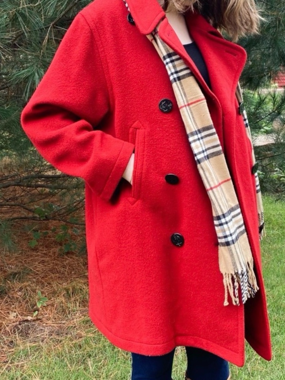 BURBERRY Authentic Red Wool Vintage Burberry Peacoat Size Medium
